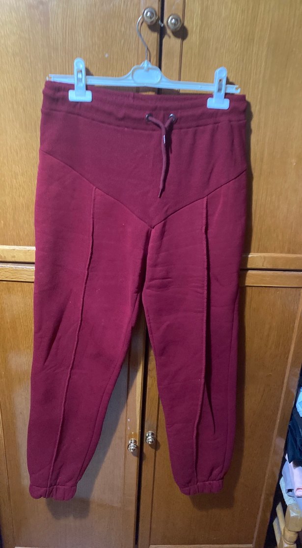 Bordo Pilili Kadın Eşofman Altı çok kaliteli kalın - Görsel 2