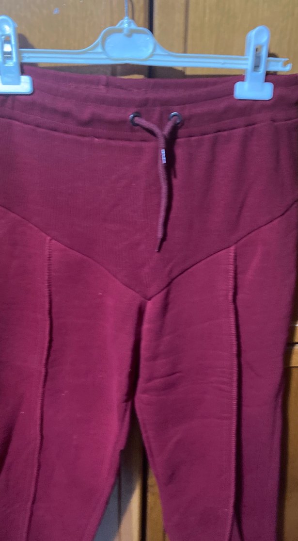 Bordo Pilili Kadın Eşofman Altı çok kaliteli kalın - Görsel 3