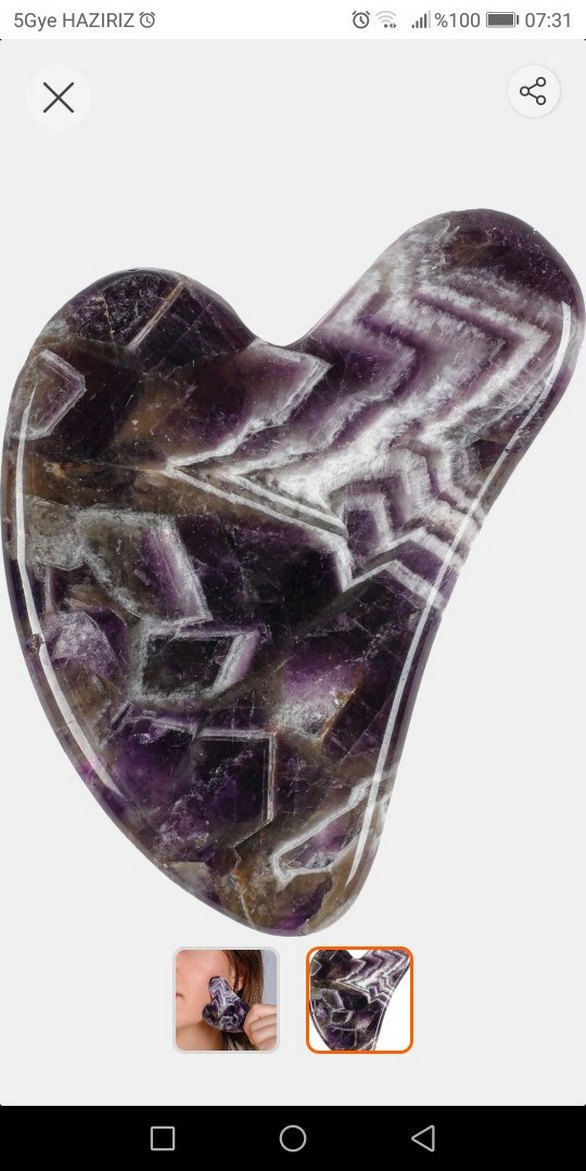 Mor Doğal Taş ametist gua sha Yüz Masaj Aleti. - Görsel 2