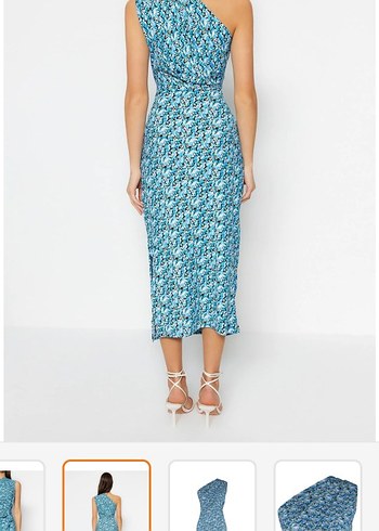 Mavi Bağlamalı Uzun Askılı Elbise - Görsel 3