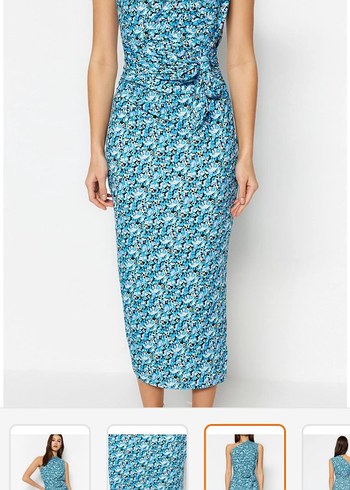 Mavi Bağlamalı Uzun Askılı Elbise - Görsel 2