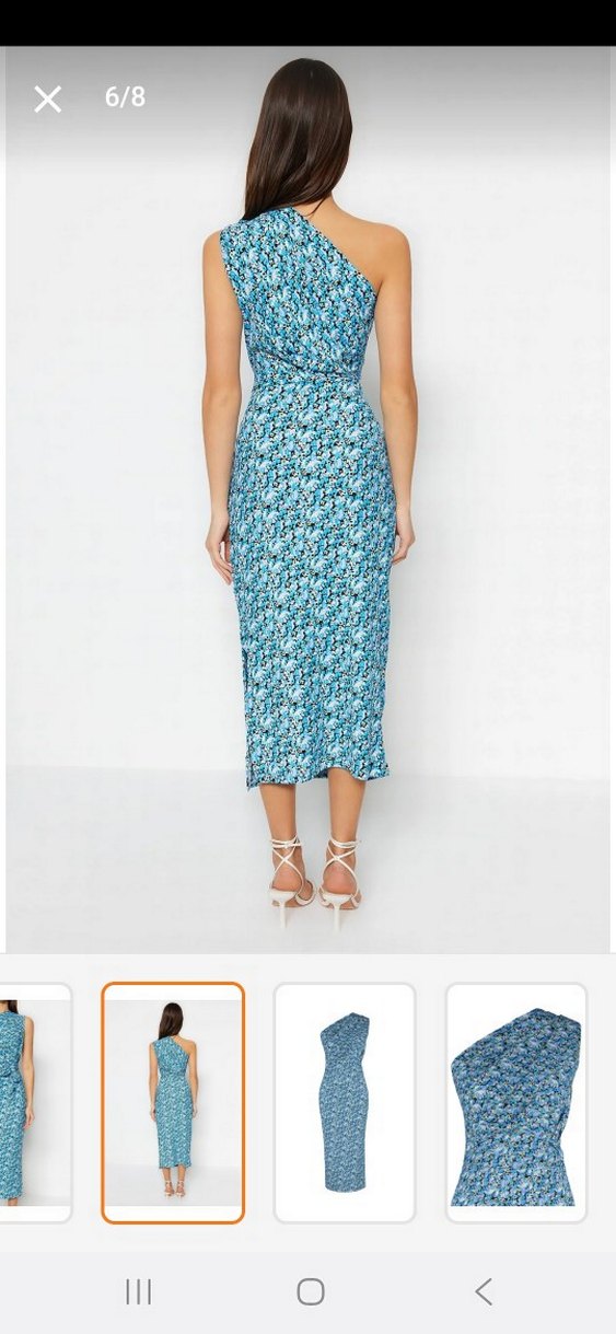 Mavi Bağlamalı Uzun Askılı Elbise - Görsel 3