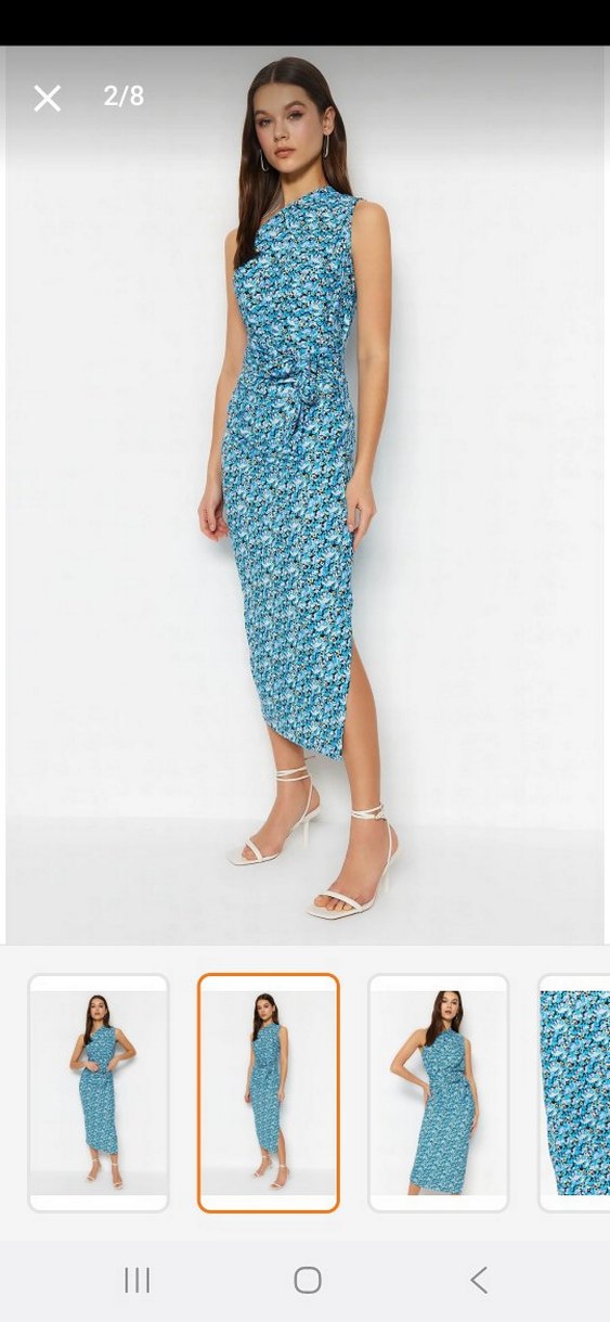 Mavi Bağlamalı Uzun Askılı Elbise - Görsel 4