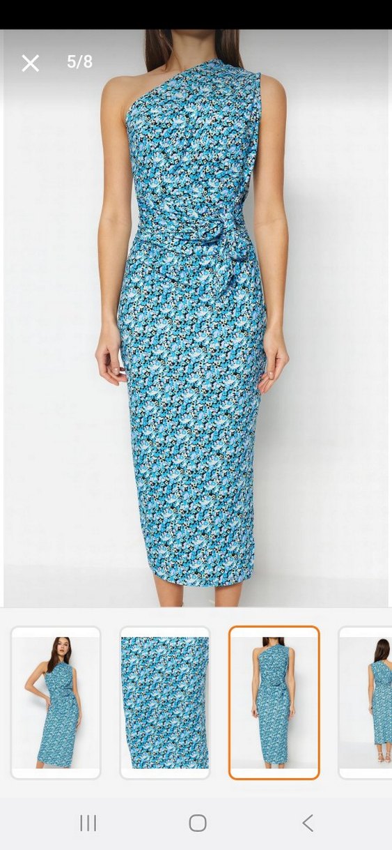 Mavi Bağlamalı Uzun Askılı Elbise - Görsel 2