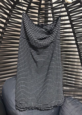 Gri siyah karışımı mini straplez elbise - Görsel 3