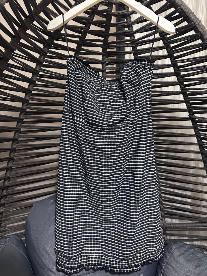 Gri siyah karışımı mini straplez elbise - Görsel 2