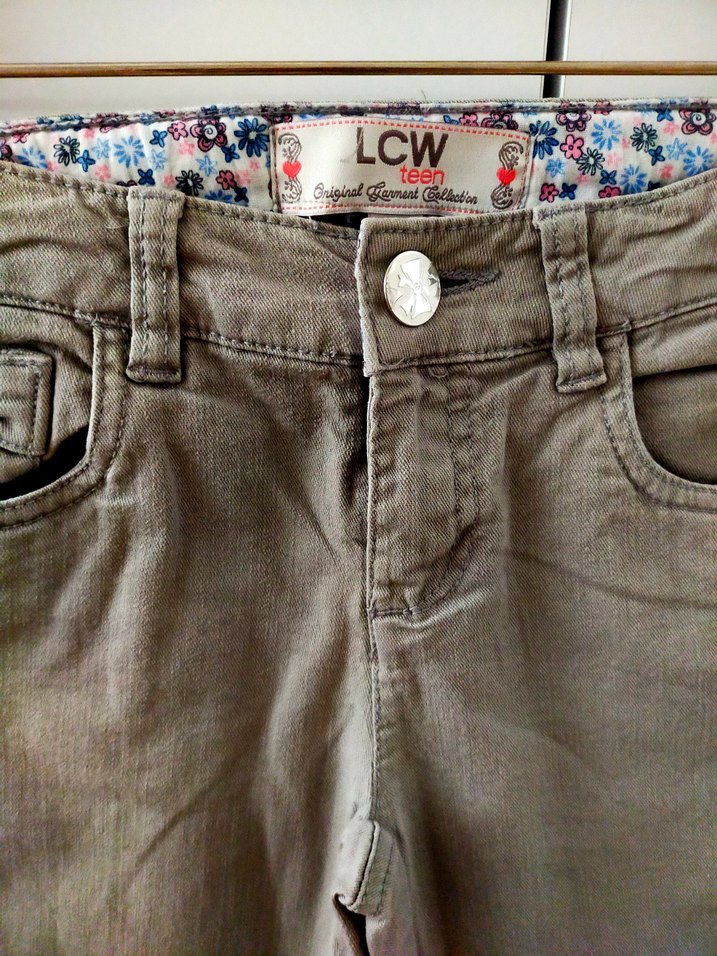 Düğmeli Bej  Çocuk Denim Pantolon - Görsel 2