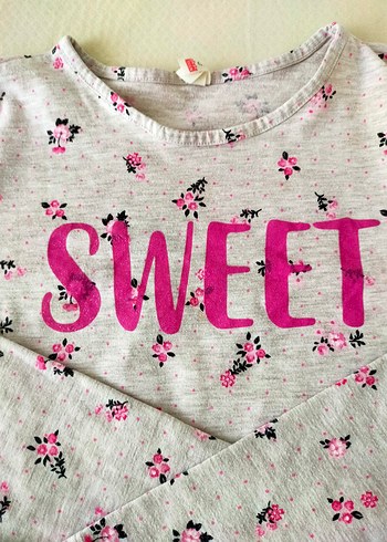 Kız Çocuk Gri Uzun Kollu Baskılı Tişört - Görsel 3