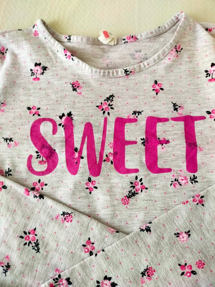 Kız Çocuk Gri Uzun Kollu Baskılı Tişört - Görsel 3