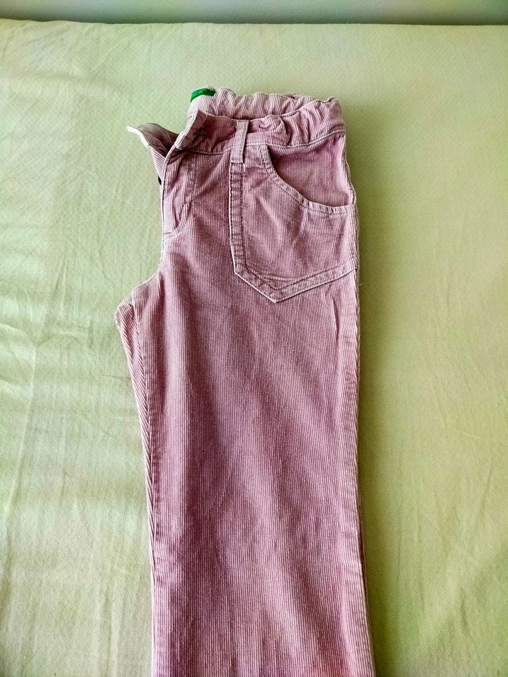 Pembe Kadife Düğmeli Rahat Kesim Kız Pantolonu - Görsel 5