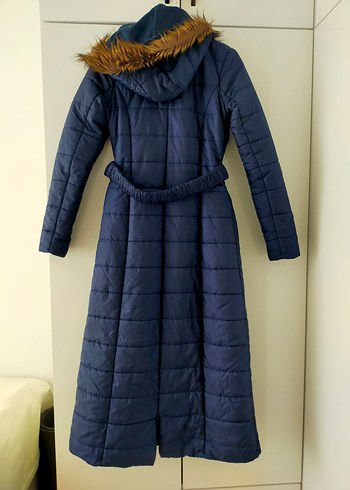 Kemerli Uzun Lacivert Kadın Kışlık Mont - Görsel 4