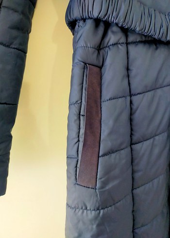 Kemerli Uzun Lacivert Kadın Kışlık Mont - Görsel 3