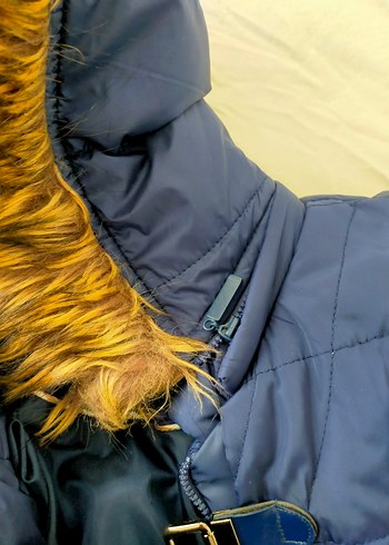 Kemerli Uzun Lacivert Kadın Kışlık Mont - Görsel 7