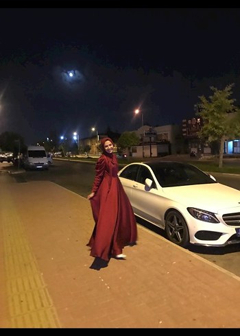 Abiye Bordo Uzun Drapeli Abiye Elbise
