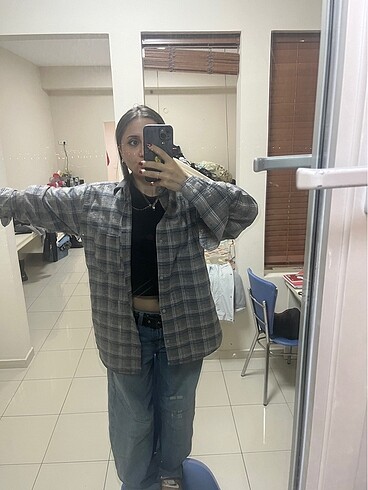 s Beden Y2K Grunge Old School Kareli Gomlek