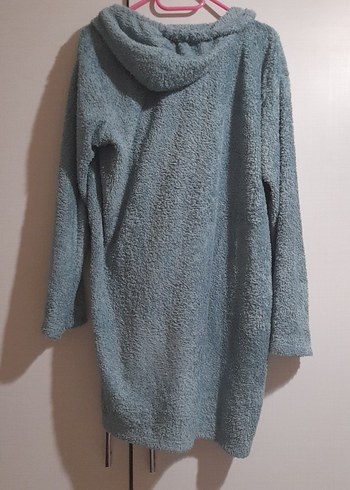 Gri Midi Kadın Kapüşonlu Sabahlık - Görsel 4