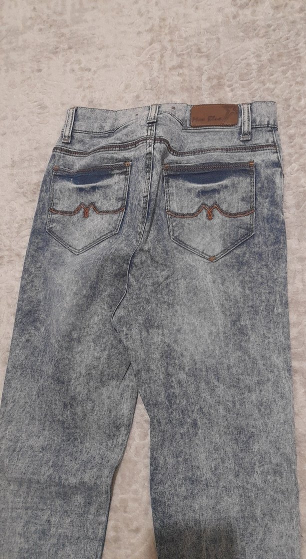 Düğmeli Gri Batik Desenli Kadın Kot Pantolon - Görsel 2