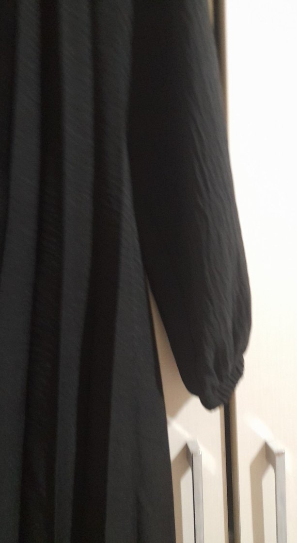 Kadın Siyah Uzun Kollu Gevşek Kesim uzun hırka pardesu - Görsel 2