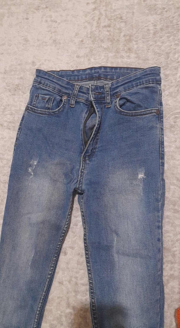 Kadın Gri Mavi Normal Boy Kot Pantolon - Görsel 3