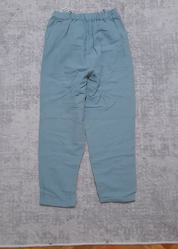 Gri Keten Kadın Bol Kesim Kemerli Pantolon - Görsel 2