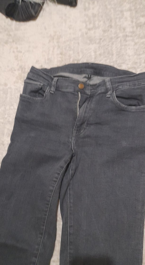 Gri Kadın Denim Pantolon - Orta Boy, Kürklü - Görsel 2