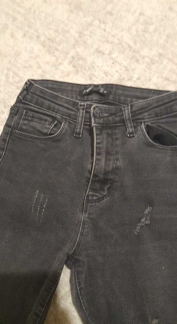 Gri Kadın Kot Pantolon Kürklü Detaylı - Görsel 3