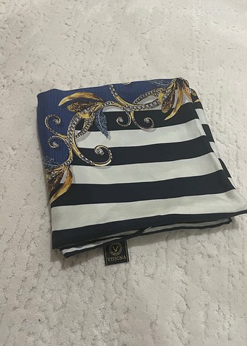 Koyu Mavi Bohem Kadın İpek Eşarp - Görsel 2