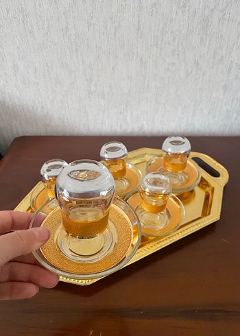 Parlak Altın Renkli Cam Çay Seti - Görsel 2