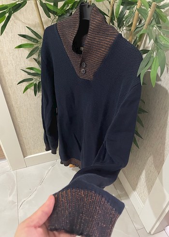 Kahverengi Yakalı Erkek Örgü Kazak - Görsel 2