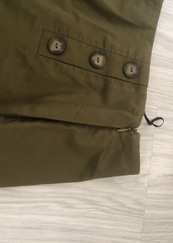s Beden haki Renk Adil ışık Düğmeli Koyu Haki Mini Yüksek Bel Şort