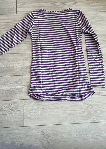 Mor Çizgili Uzun Kollu Hamile Tişörtü - Görsel 2