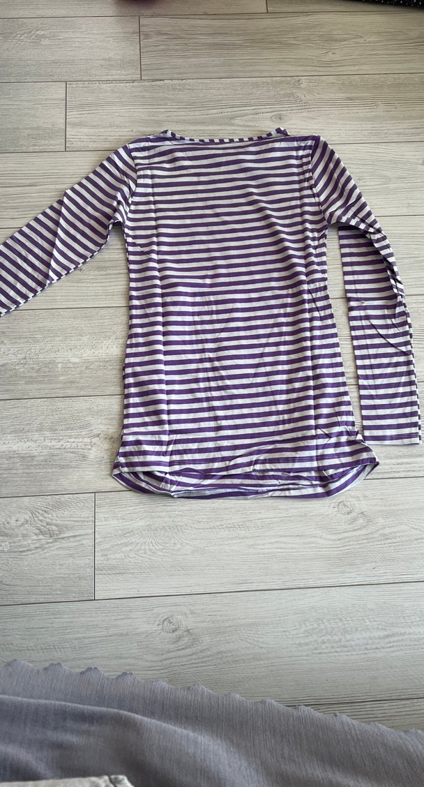 Mor Çizgili Uzun Kollu Hamile Tişörtü - Görsel 2