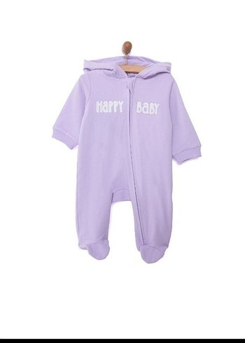 Pastel Mor Kapüşonlu Örgü Bebek Tulumu