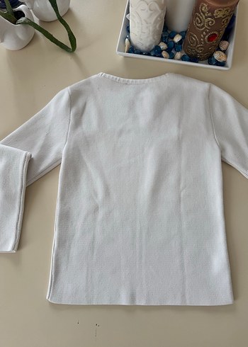 Beyaz Uzun Kollu Pamuklu Kadın Kazak - Görsel 4