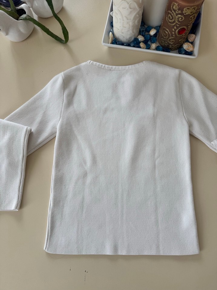 Beyaz Uzun Kollu Pamuklu Kadın Kazak - Görsel 4