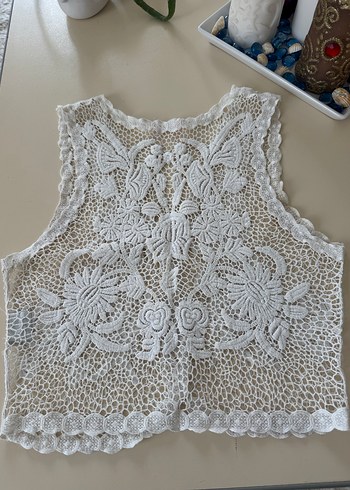 Nakışlı Dantel Beyaz Bohem Yelek - Görsel 2