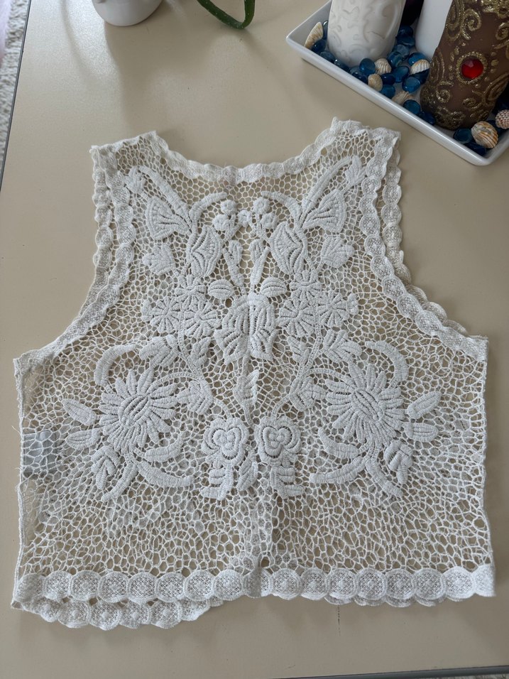 Nakışlı Dantel Beyaz Bohem Yelek - Görsel 2