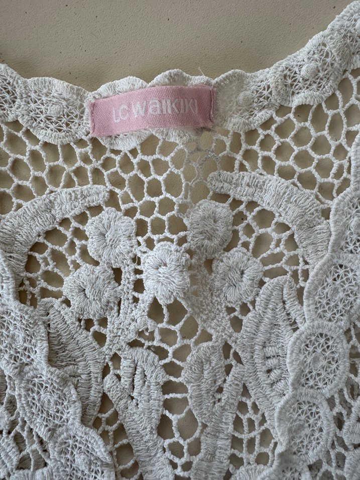 Nakışlı Dantel Beyaz Bohem Yelek - Görsel 3