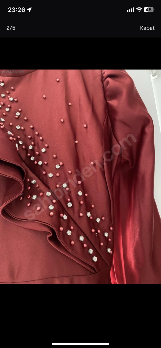 Bordo Uzun Kollu Nakışlı Abiye Elbise - Görsel 4