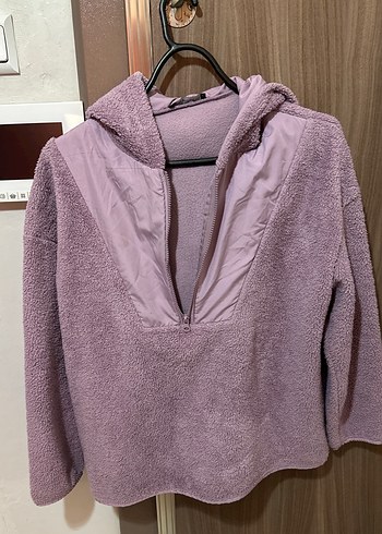 Mor Kapüşonlu Kadın Polar sweat - Görsel 2