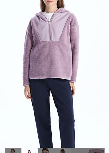 Mor Kapüşonlu Kadın Polar sweat - Görsel 6