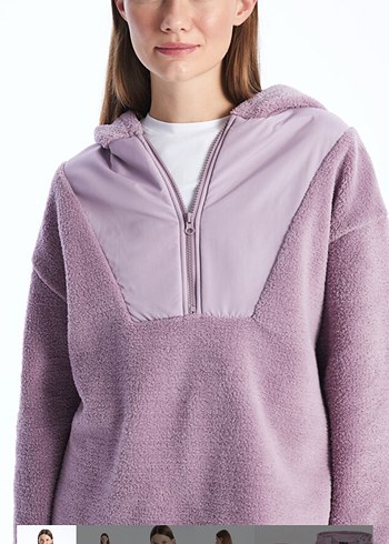 Mor Kapüşonlu Kadın Polar sweat - Görsel 5