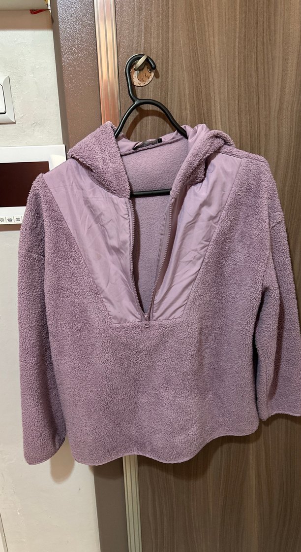 Mor Kapüşonlu Kadın Polar sweat - Görsel 2