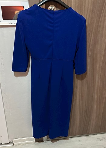 Uzun Kollu Drapeli Midi Mavi Elbise - Görsel 4