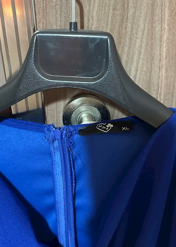 Uzun Kollu Drapeli Midi Mavi Elbise - Görsel 3