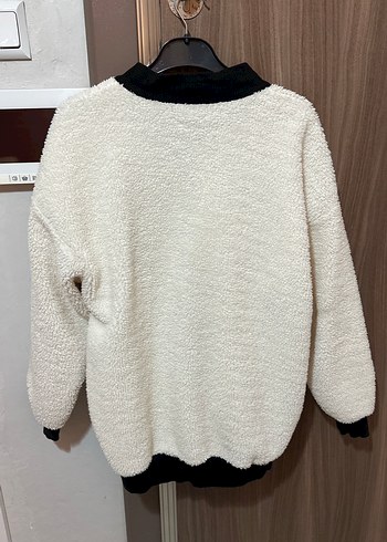 Beyaz Fermuarlı Rahat Kadın Ceket - Görsel 3