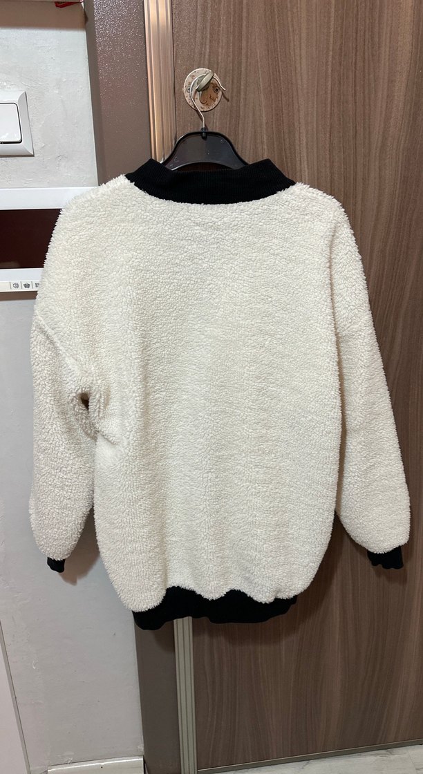 Beyaz Fermuarlı Rahat Kadın Ceket - Görsel 3