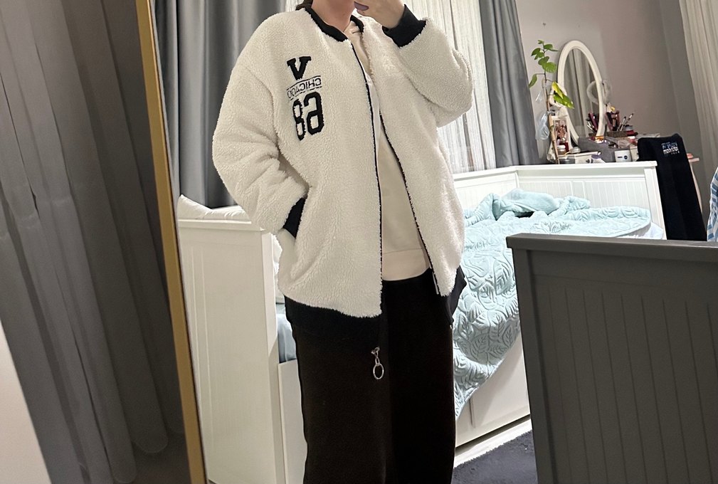 Beyaz Fermuarlı Rahat Kadın Ceket - Görsel 5