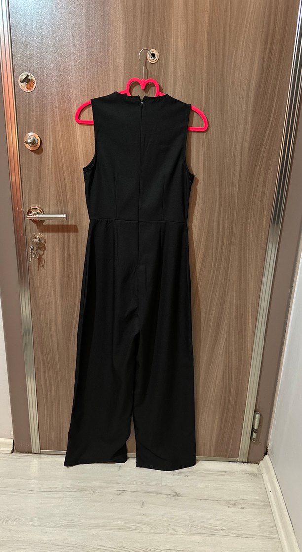 Siyah Kadın Uzun Kollu V Yakalı Tulum - Görsel 3