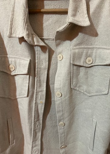 Düğmeli Bej Keten Kadın Ceket - Görsel 2